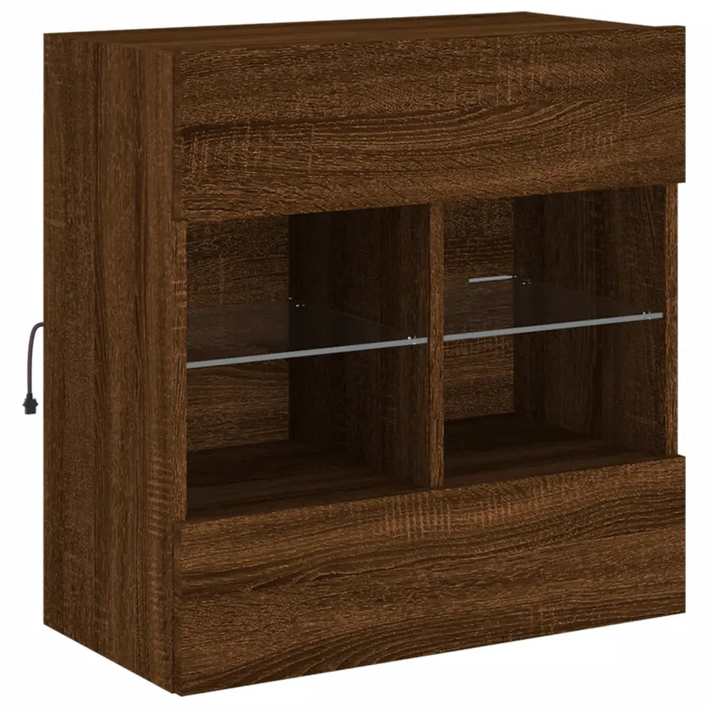 Mobile TV a Parete con Luci LED-Mobile TV a Muro Rovere Marrone 58,5x30x60,5 cm