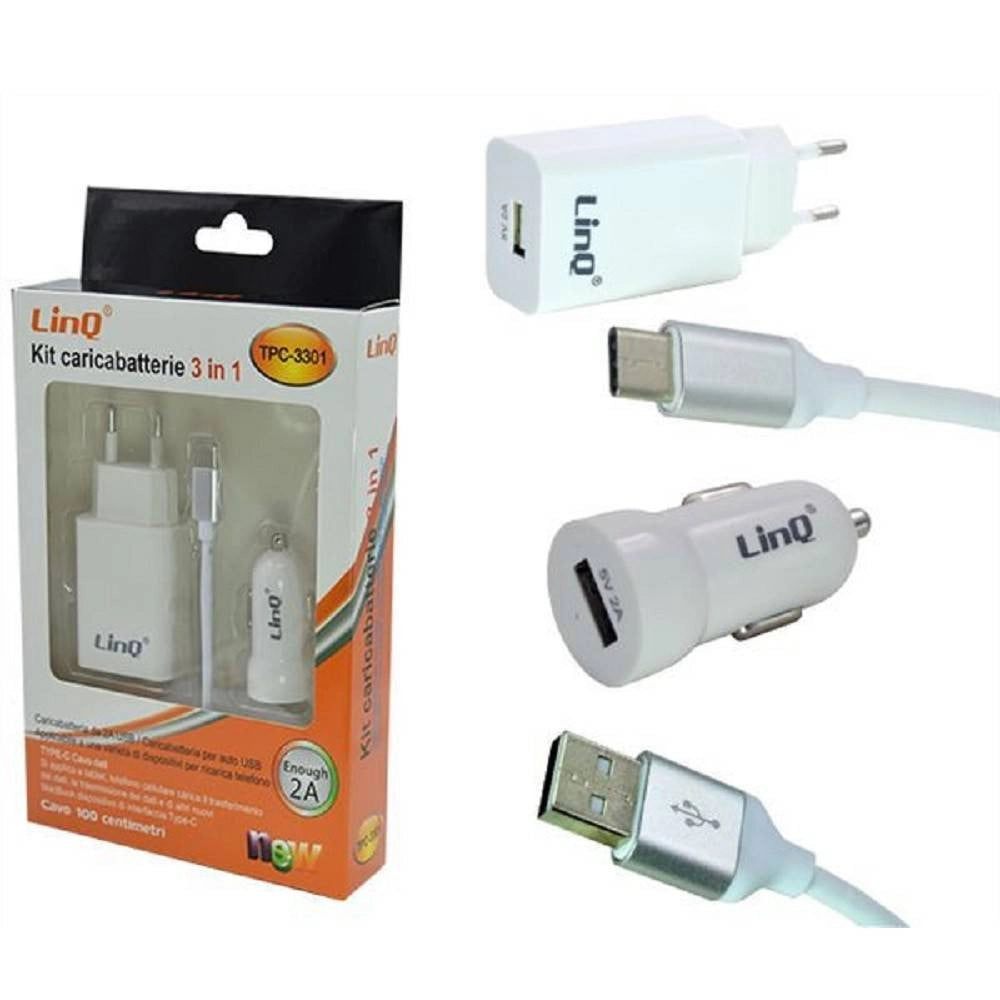 Trade Shop - Kit Caricabatterie 3in1 Adattatore Caricatore Auto Rete Cavo Usb Tipo C Tpc-3301 -