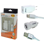 Trade Shop - Kit Caricabatterie 3in1 Adattatore Caricatore Auto Rete Cavo Usb Tipo C Tpc-3301 -