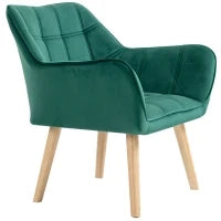 Poltroncina Stile Nordico in Legno ed Effetto Velluto Verde per Soggiorno o Ufficio, 67x61.5x71cm