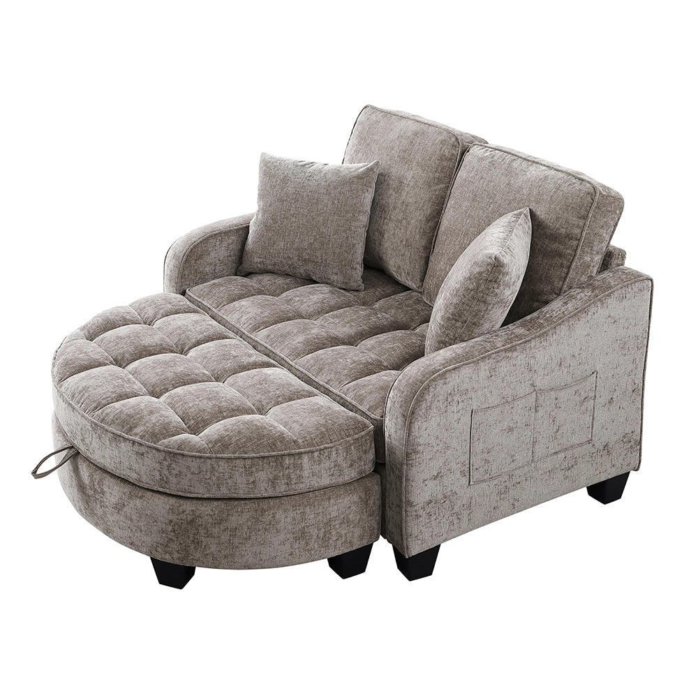 Divano multifunzione 2 in 1 - Xylo - Con pouf, legno eucalipto, marrone