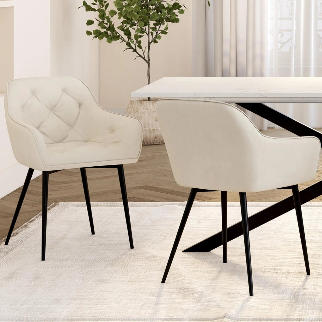 Set di 2 sedie da pranzo e poltrone da tavolo in velluto beige LYA