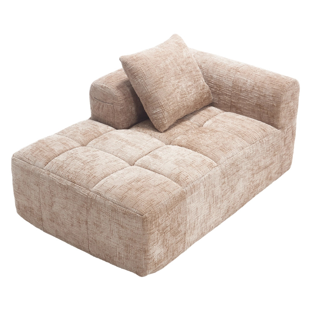 Chaise Longue 1 Posto con Cuscino e Tasche Laterali Comfort Effetto Nuvola Divano in Ciniglia Khaki