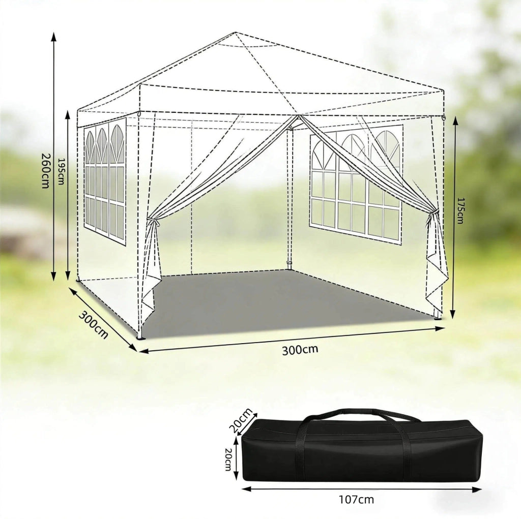 Gazebo pieghevole 3x3 m blu con tetto Oxford e pareti laterali