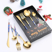 Set di posate in acciaio inossidabile a 8 pezzi, serie natalizia, set di posate Western in acciaio inossidabile, con scatola regalo