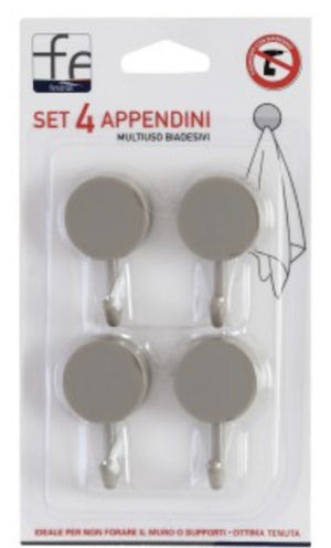 Set 4 appendini multiuso biadesivi in plastica tortora
