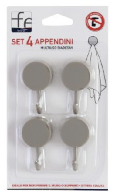 Set 4 appendini multiuso biadesivi in plastica tortora