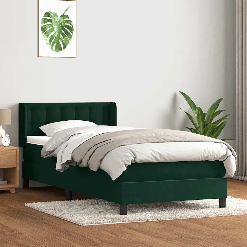 vidaXL Giroletto a Molle con Materasso Verde Scuro 80x220 cm Velluto