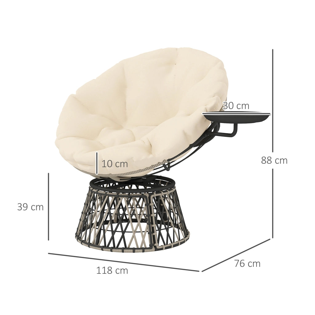 Poltrona a dondolo in rattan girevole 360' con cuscino rotondo ¨C zephmum ¨C beige diam. 90 cm