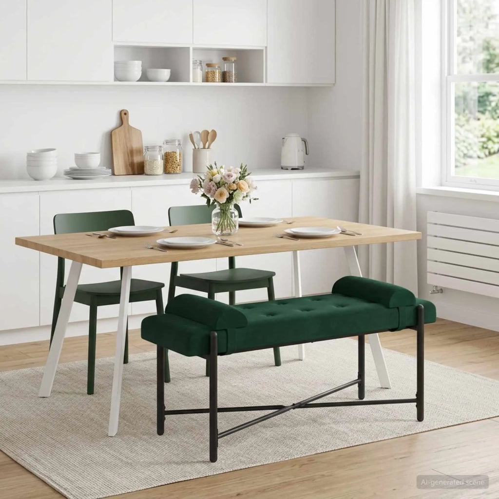 Panchina con bottoni e cuscini Verde Scuro 110 x 40 x 46 cm 42038387