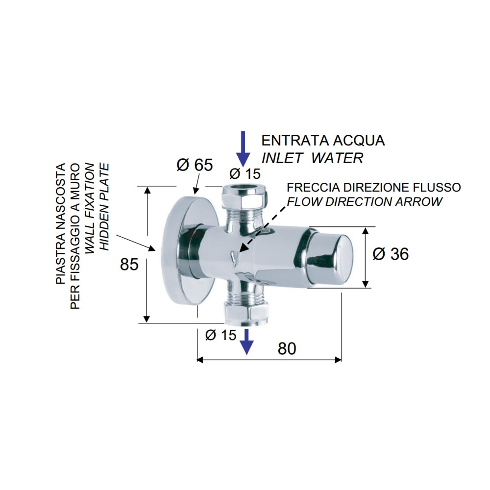 Rubinetto temporizzzato a pulsante per doccia esterno