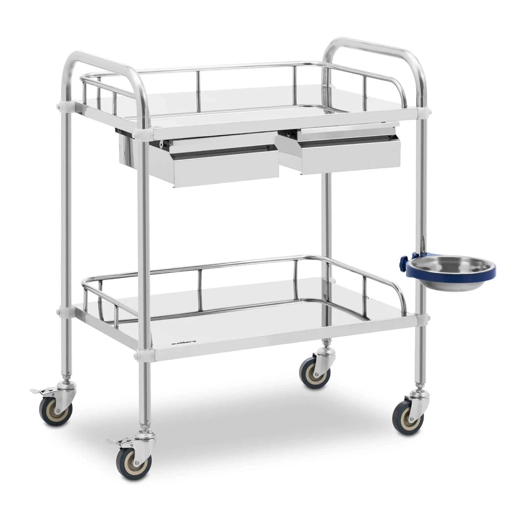 Carrello medico in acciaio inox con 2 ripiani da 55 x 37 x 13 cm - 2 cassetti - 20 kg 14_0005853