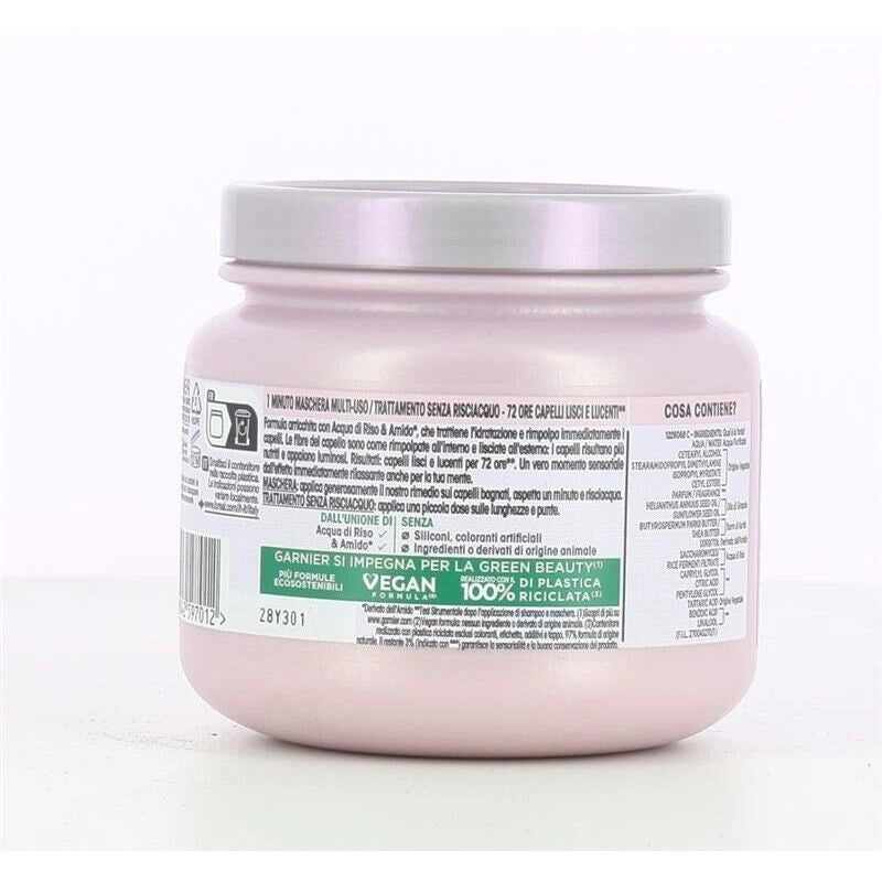 GARNIER ULTRA DOLCE 3 MASCHERE LISCIANTI PER CAPELLI LUNGHI EFFETTO ILLUMINANTE 1 MINUTO DI POSA CON  ACQUA DI RISO 340 ML