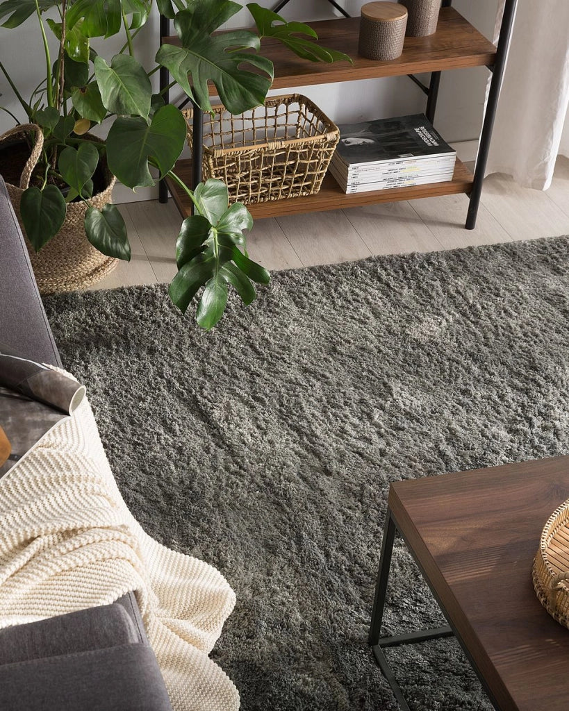 Tappeto Shaggy tappetino Misto Cotone Grigio Scuro Poliestere 200 x 200 cm Soffice pelo lungo