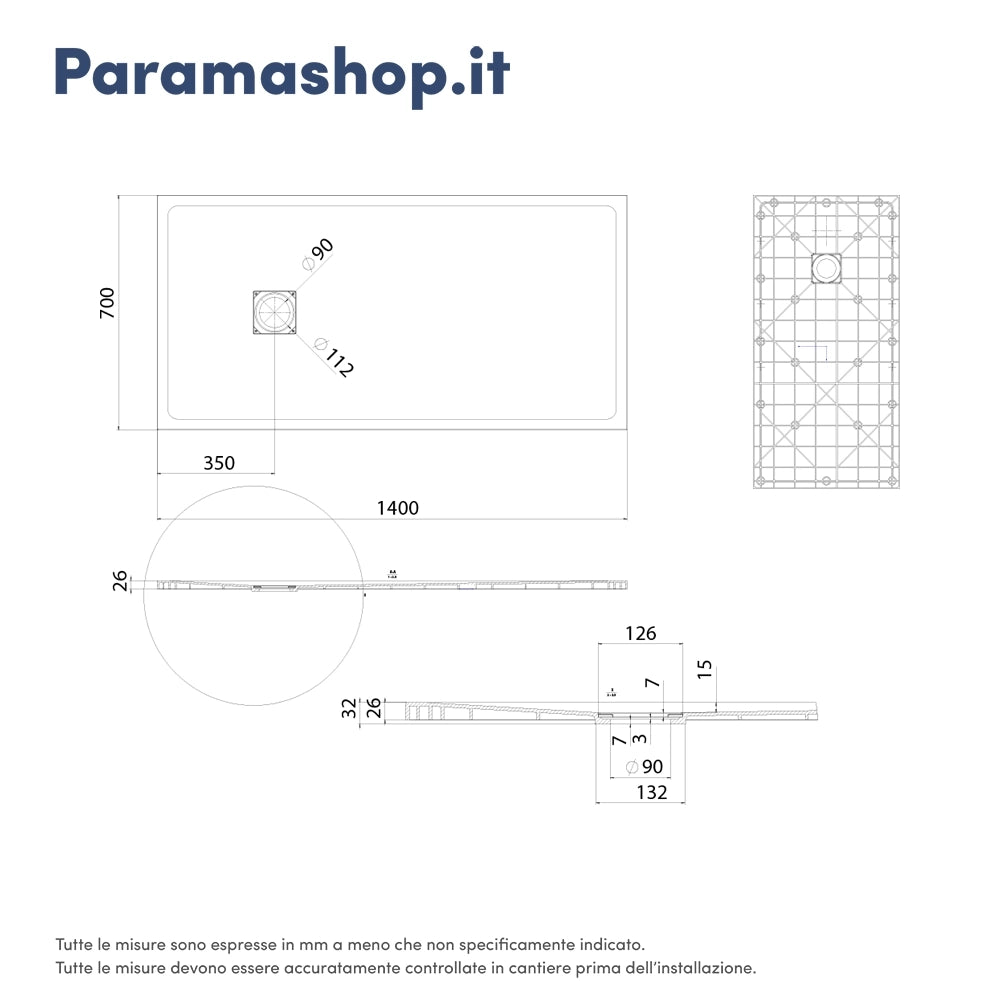 Piatto doccia 70x140 cm colore grigio effetto pietra | Samos