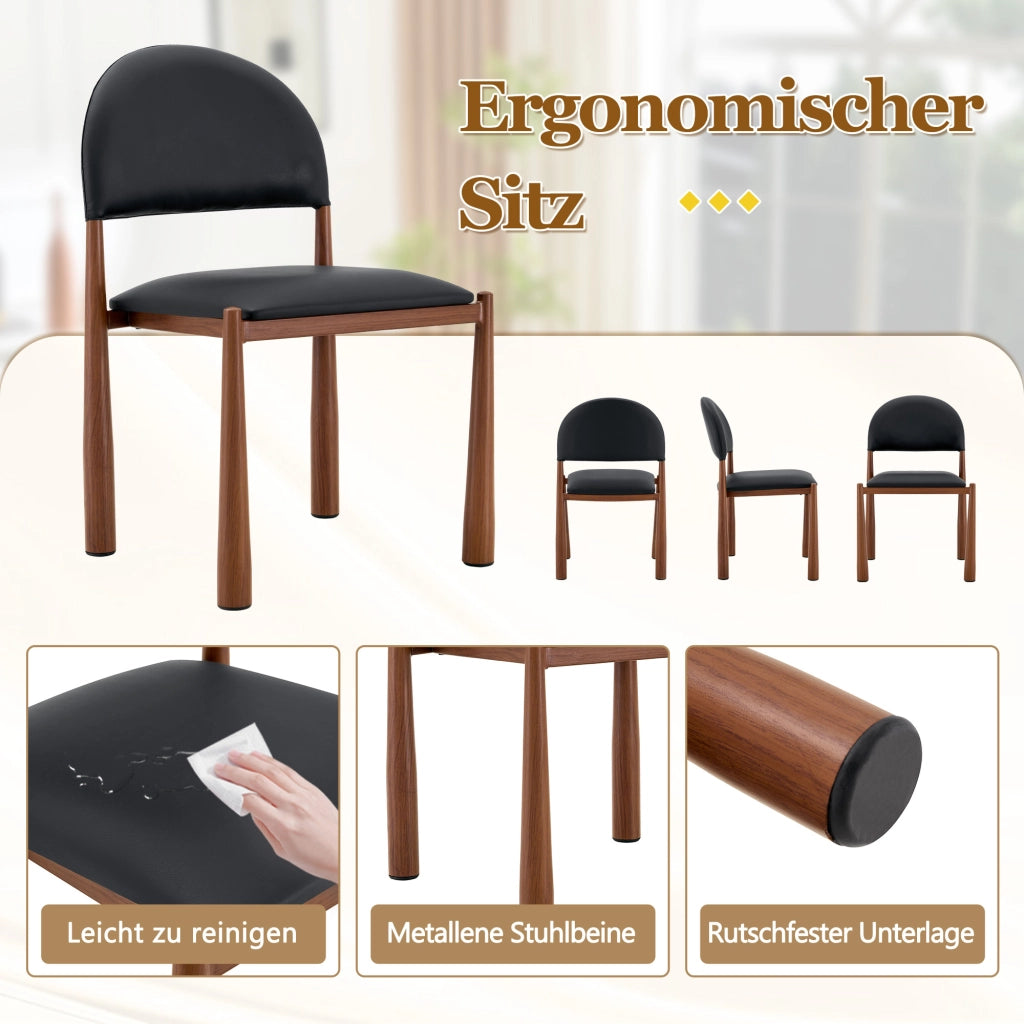 SEDIA da pranzo Set da 2 pezzi 80 cm PU nero con struttura in metallo