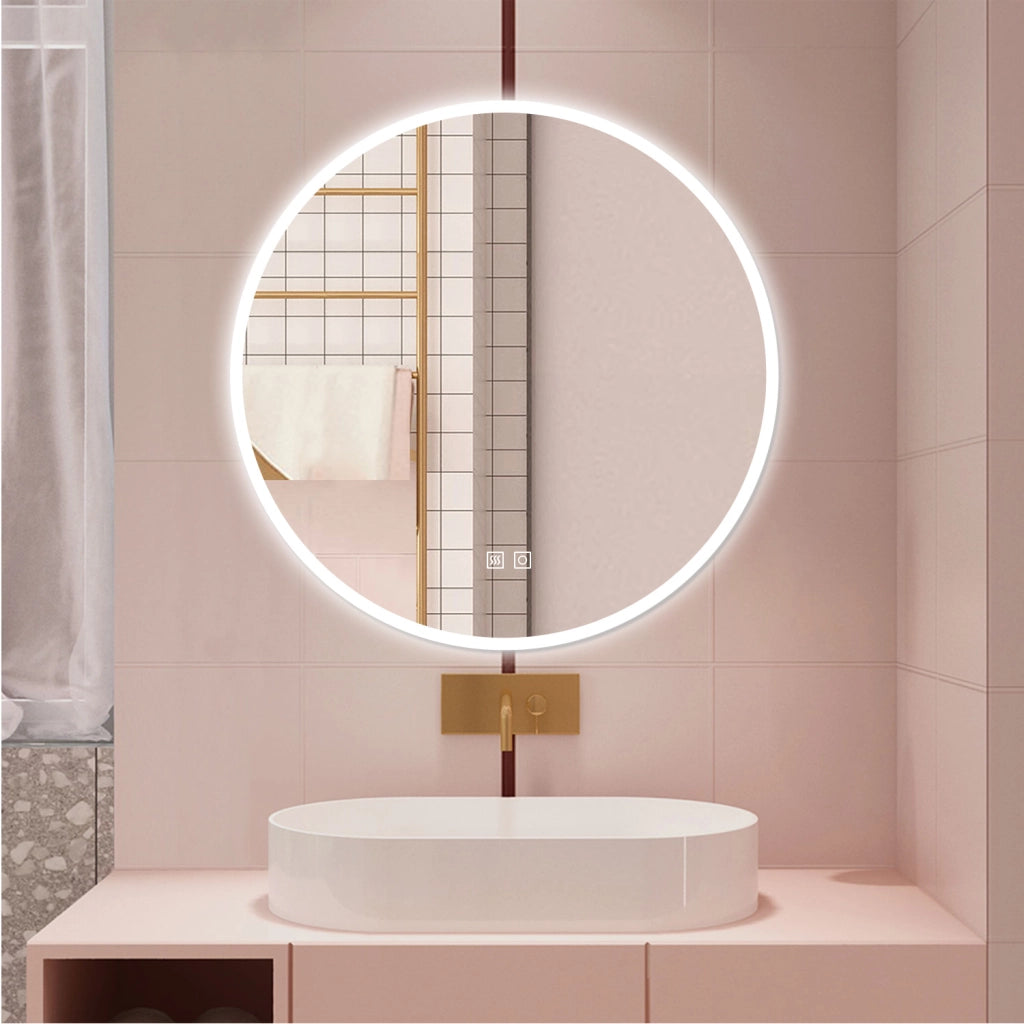 AICA Specchio da bagno 70 x 70 cm, 3 colori, antiappannamento, dimmerabile, interruttore touch, Funzione Memoria