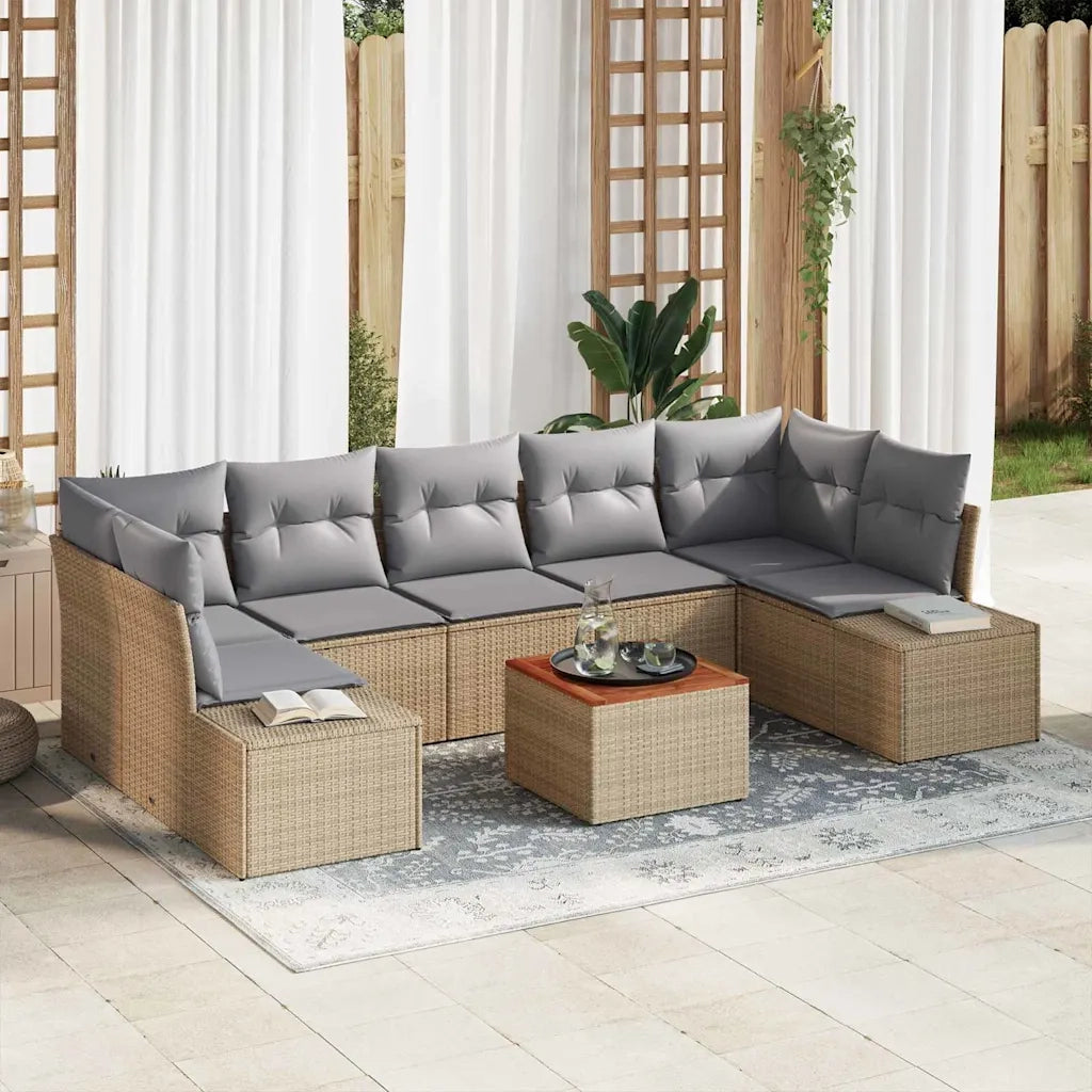Set Divano da Giardino con cuscino 8 pcs Beige polyrattan