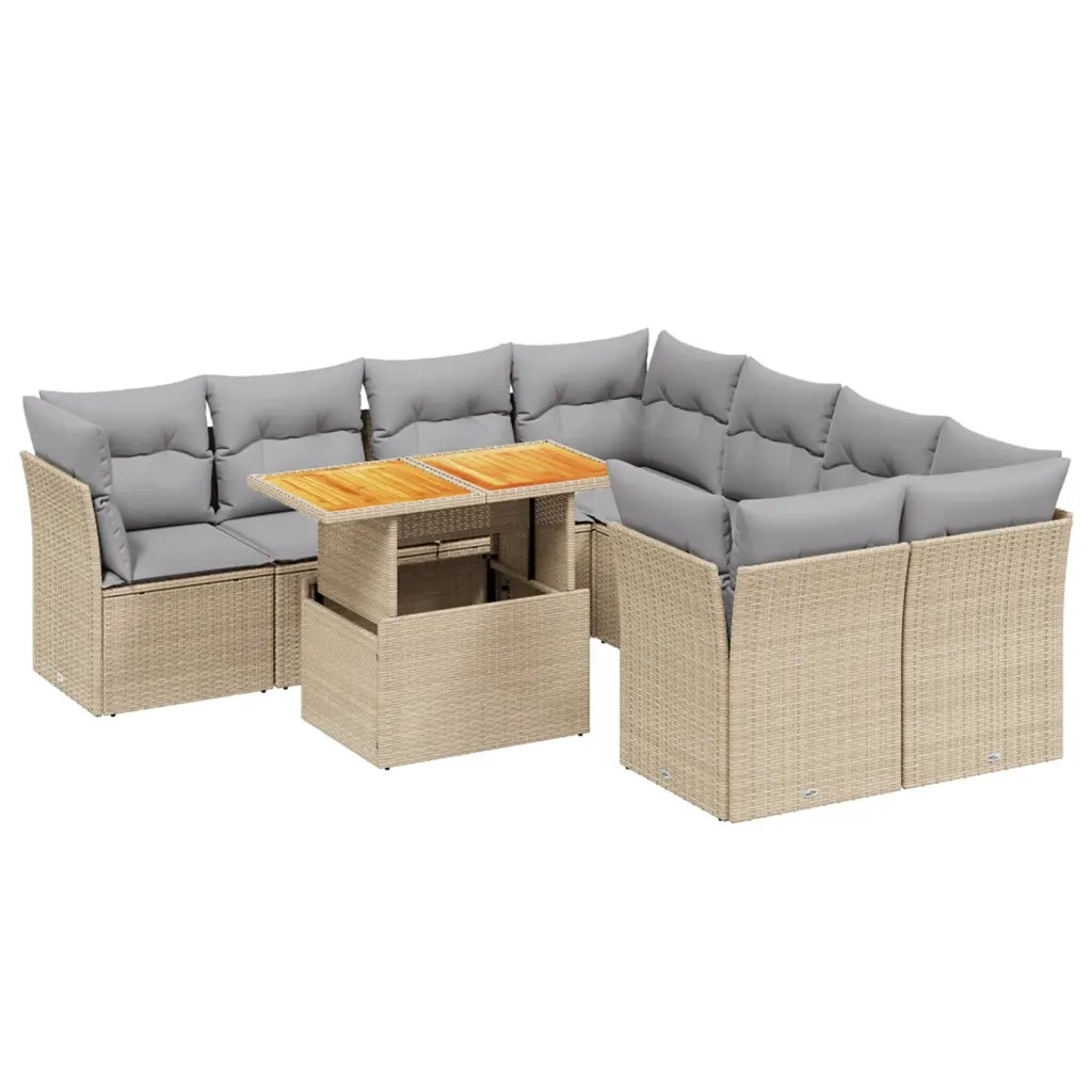 Set Divano da Giardino 9 pz con Cuscini Beige in Polyrattan 3270723