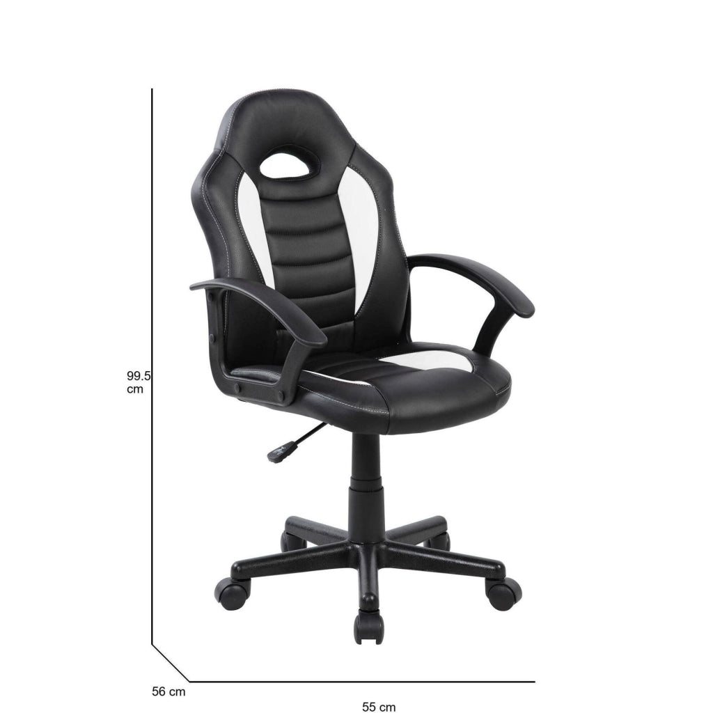 Sedia da gaming Miranda, Poltrona da gaming ragazzo, Sedia da scrivania, 56x55h89/100 cm, Nero e Bianco