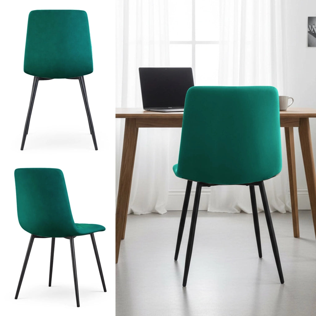 Set di 6 Sedie in velluto trapuntate NERO Verde Bottiglia gambe nere