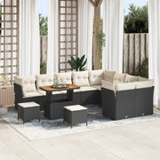 Set Divano da Giardino 12 Pezzi con Cuscini Nero Rattan Polirattan Acacia