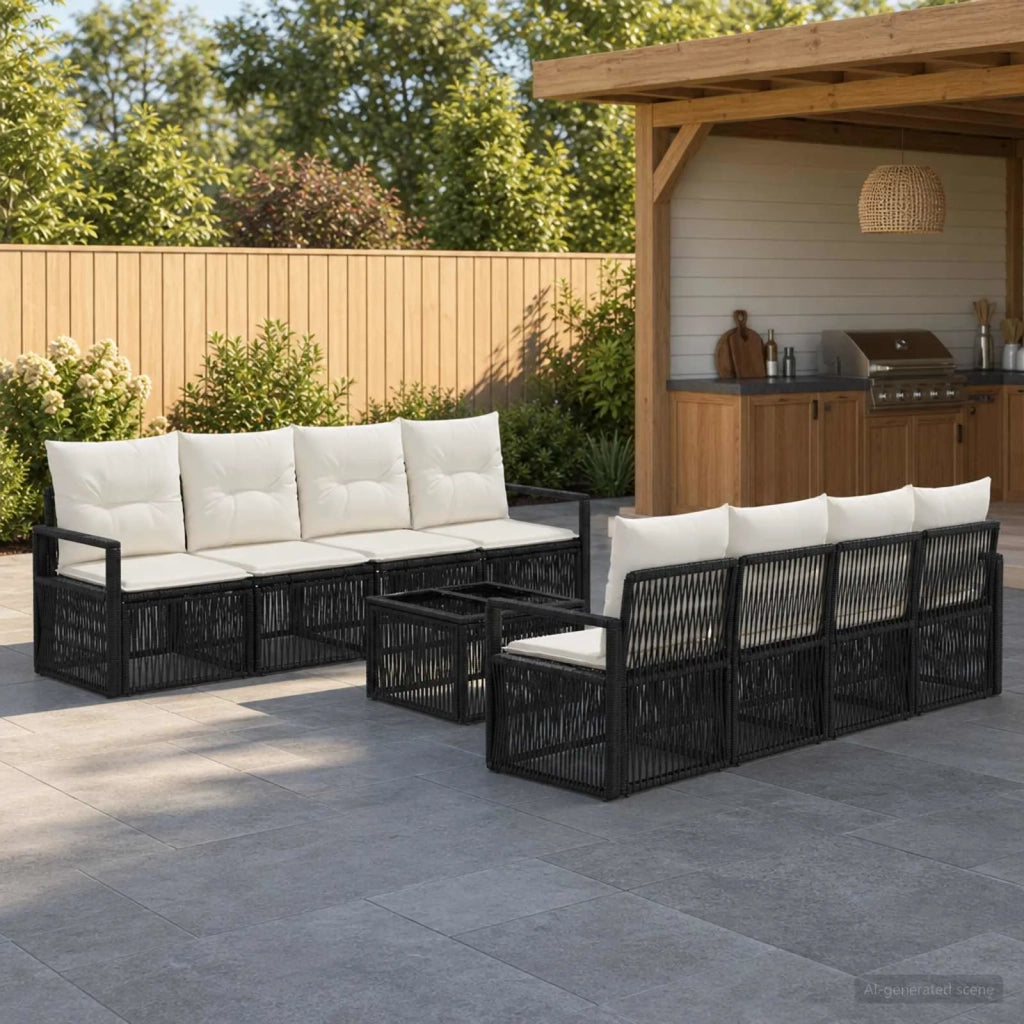 Set Divano da Giardino 9 pz Nero polyrattan 3435655