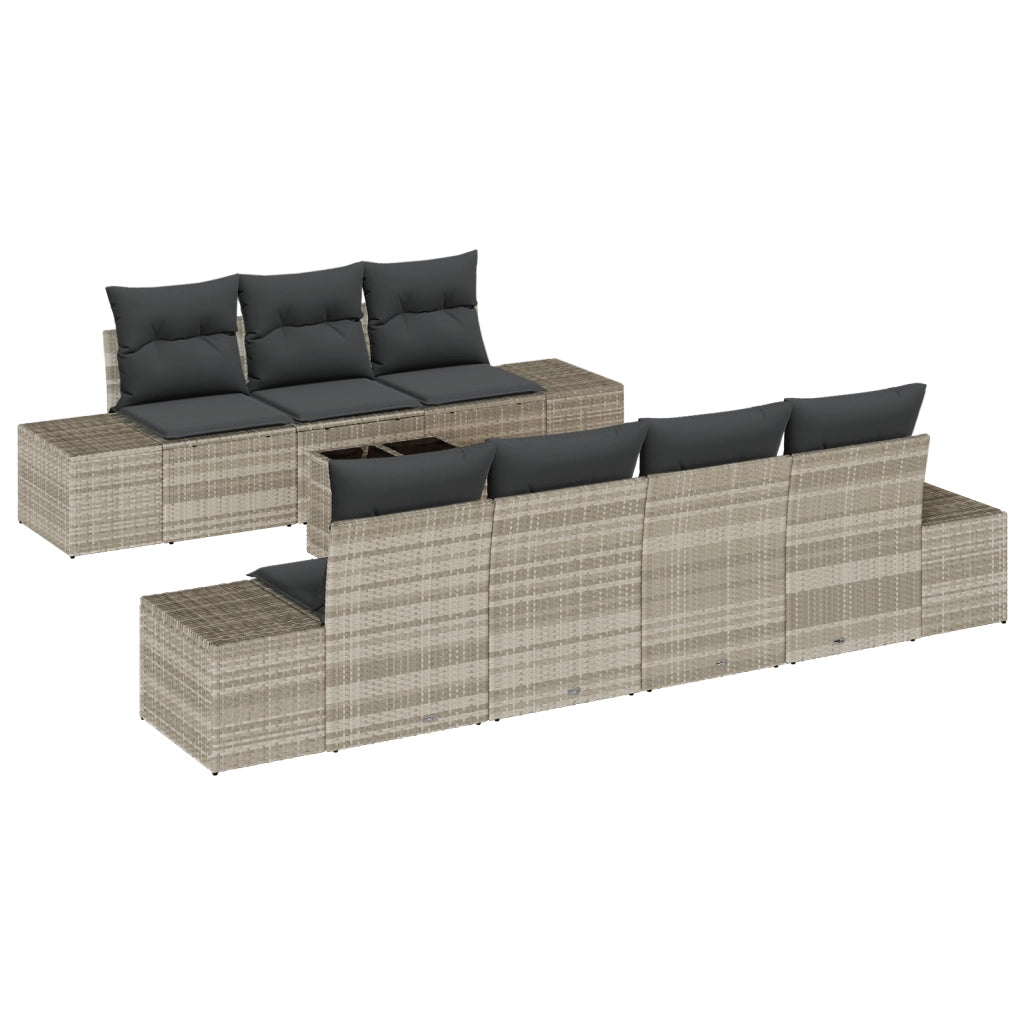 Set Divano da Giardino da 8 Pezzi con Cuscini Grigio Chiaro Rattan Sintetico
