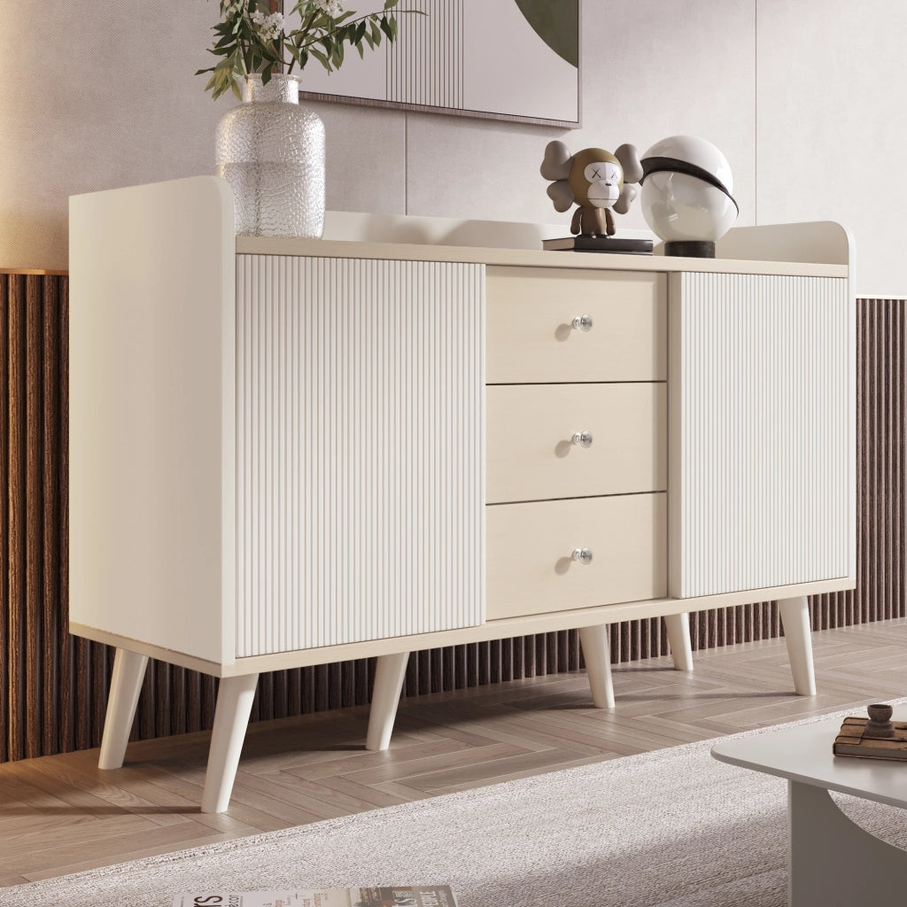 Credenza e Madia con 2 Ante Scorrevoli e 3 Cassetti; Ripiani Regolabili; Stile Moderno; in MDF; 117;5??39;5??79 cm; Bianco