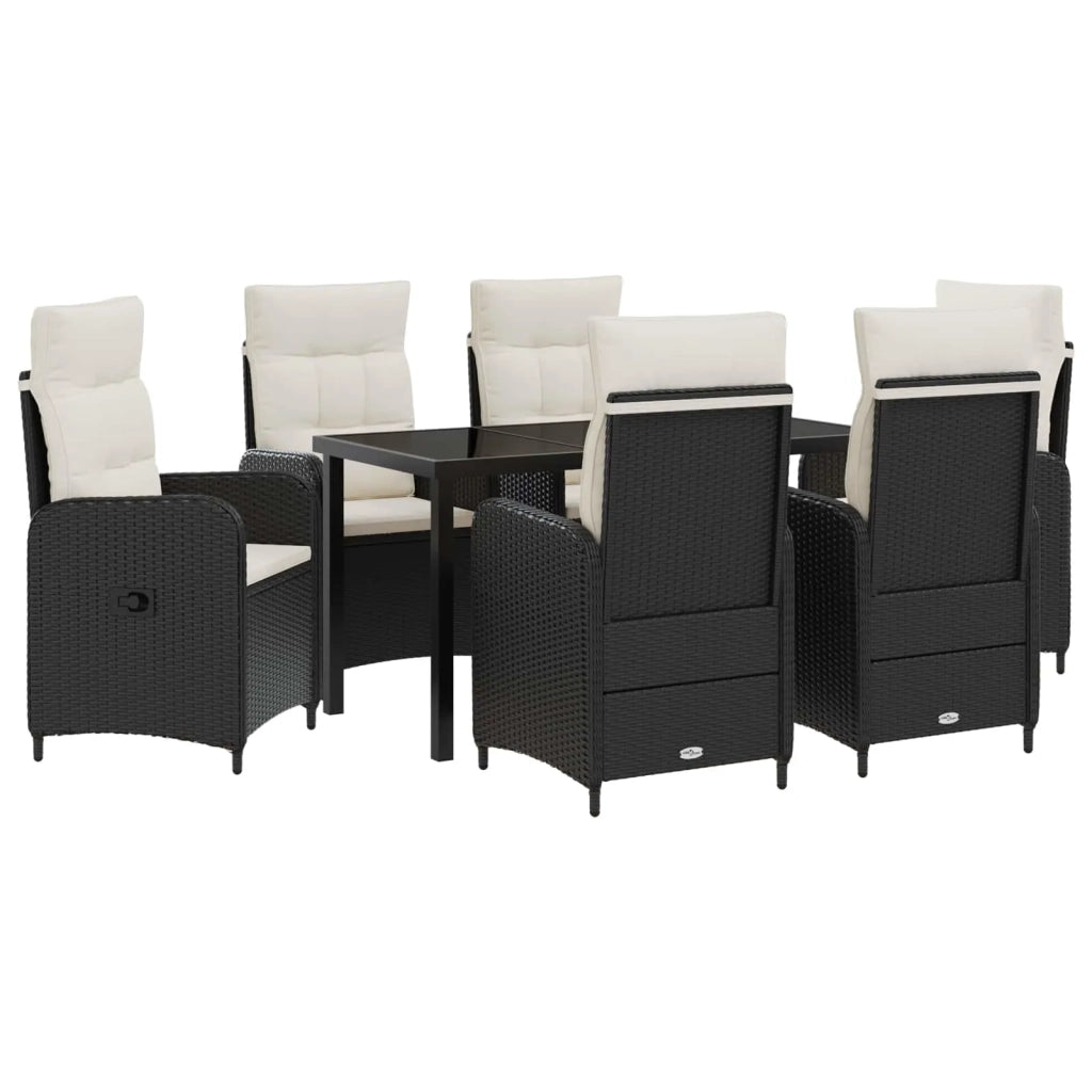 Set da pranzo per esterni 7 pz Nero e Bianco Crema polyrattan 3422433