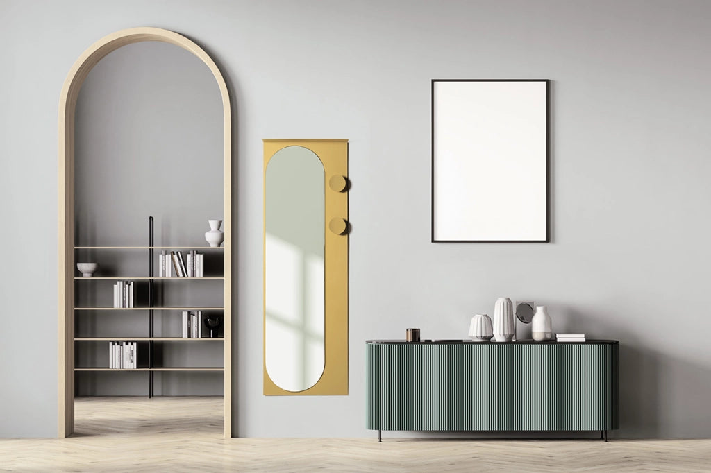 Specchio verticale due pomoli 150x50 cm  in metallo verniciato sabbia