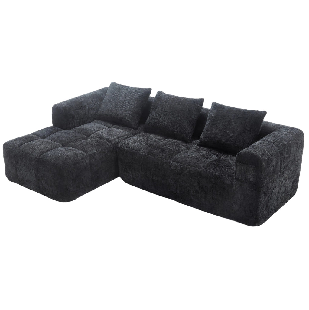 Divano modulare 3 posti con chaise longue in ciniglia nero