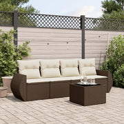 Set Divano da Giardino 5 pz con Cuscini-Sofa da Giardino-Divanetto da esterno Marrone in Polyrattan 206916