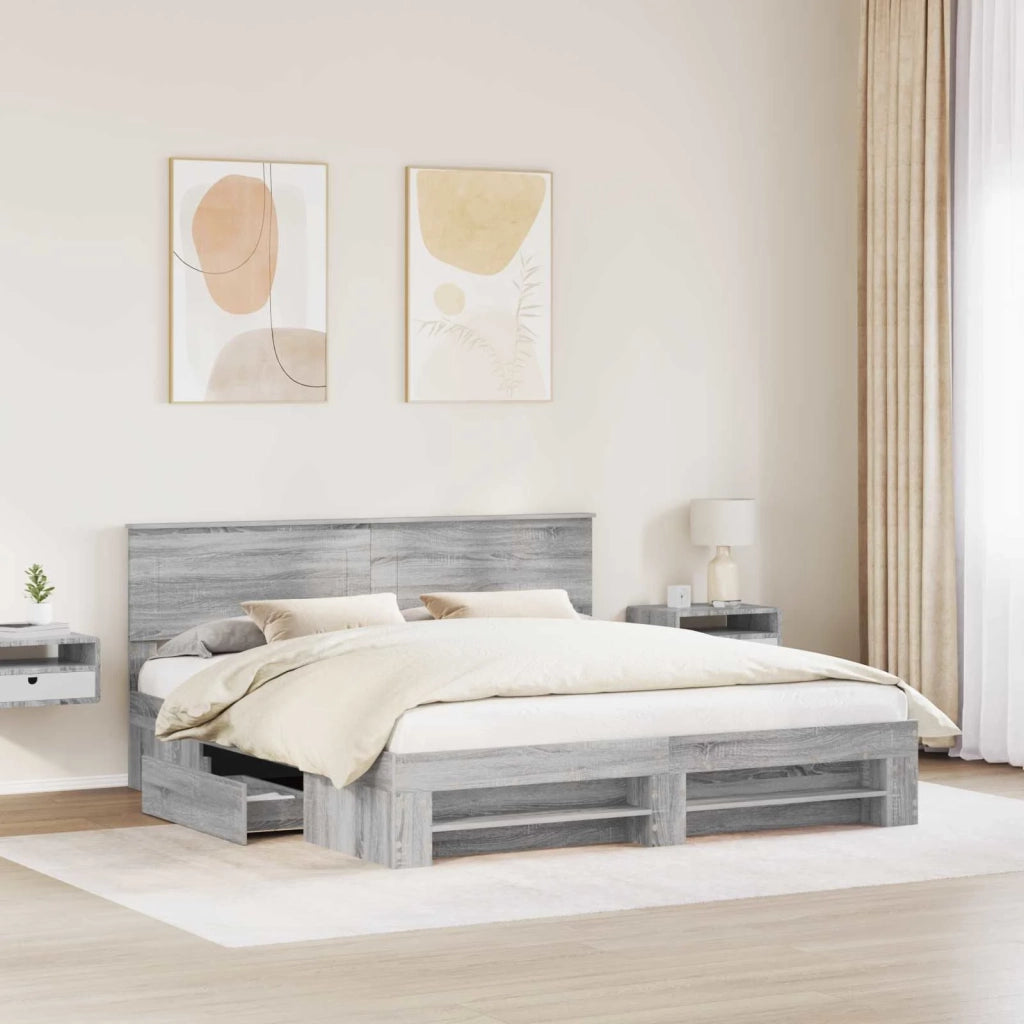 Struttura del letto con testiera Grigio Sonoma 180 x 200 cm
