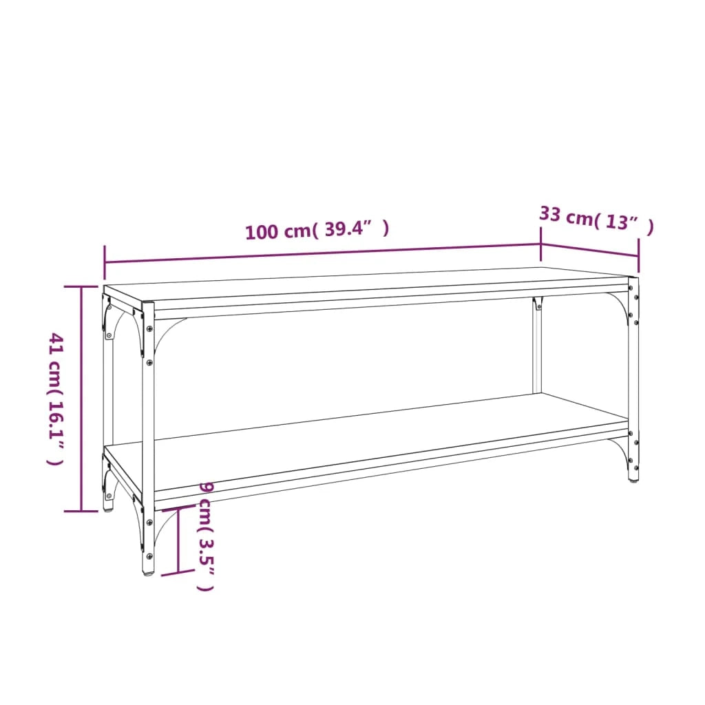 Mobile TV multimediale mensola TV credenza TV sala da pranzo soggiorno camera da letto Sonoma 100 x 33 x 41 cm legno ingegnerizzato e acciaio grigio 02_0028321