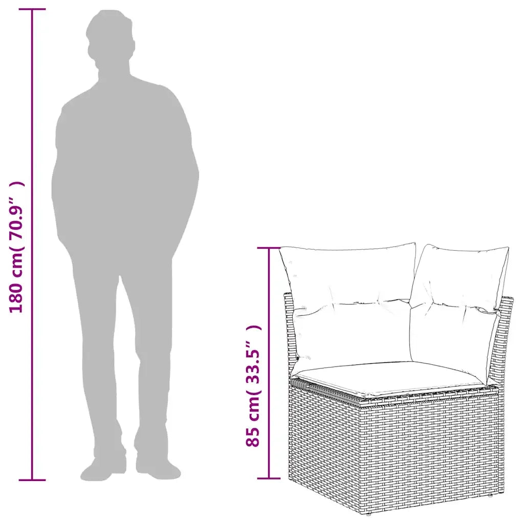 Divano Angolare da Giardino con Cuscini Nero in Polyrattan 365997