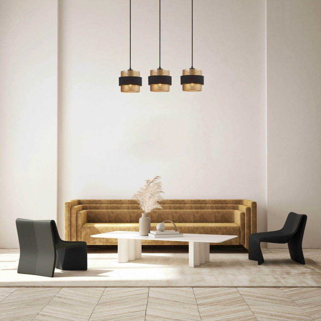 Lampada a sospensione BANS Italux nero oro 3xE27 su barra