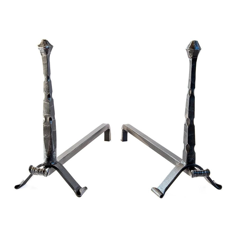 COPPIA DI ALARI FERRO BATTUTO CHIODO GRANDE CM.20X50X40 CAMINO CAMINETTO FUOCO