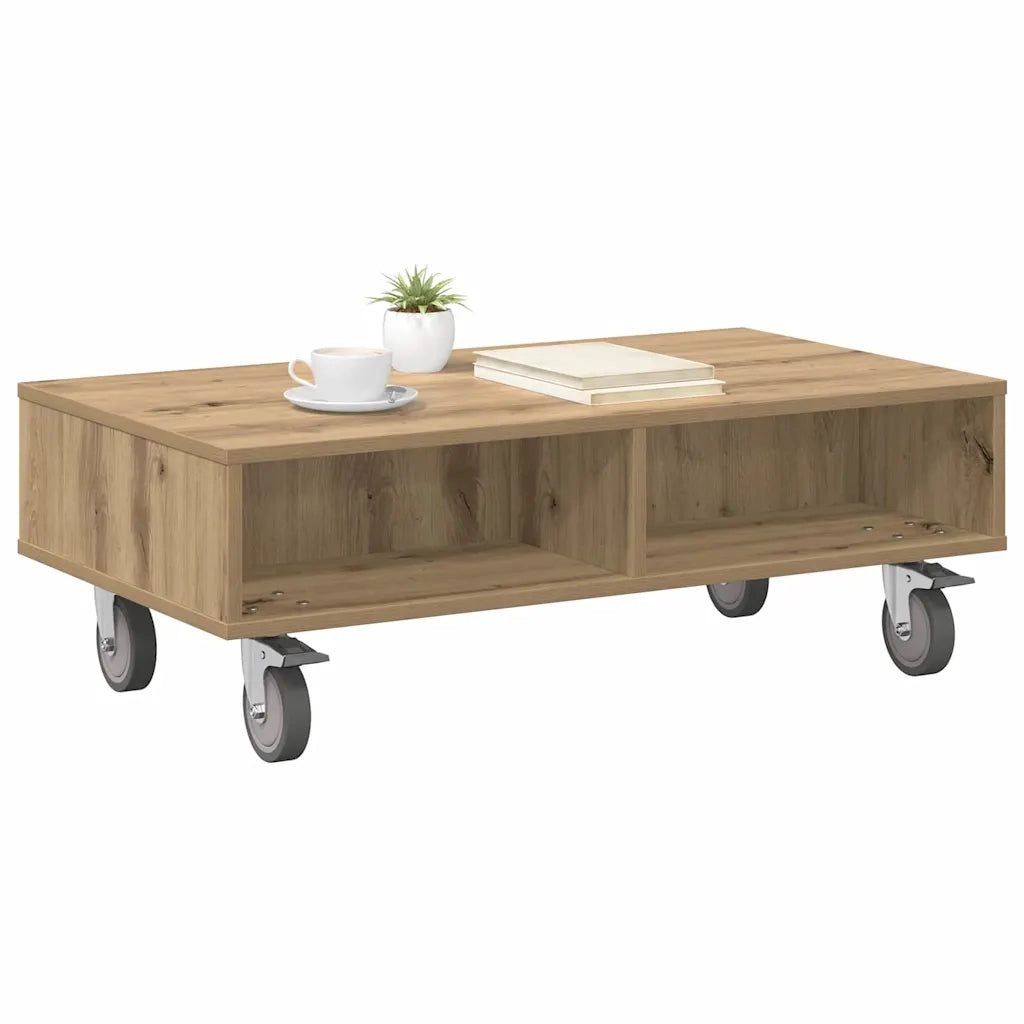 Tavolino | Tavolo laterale con Ruote Rovere artigianale 90 x 50 x 30 cm