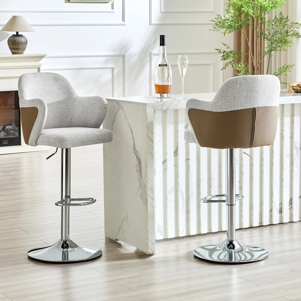 Set di 2 sgabelli da bar regolabili in altezza, girevoli a 360°, imbottiti, grigio/marrone