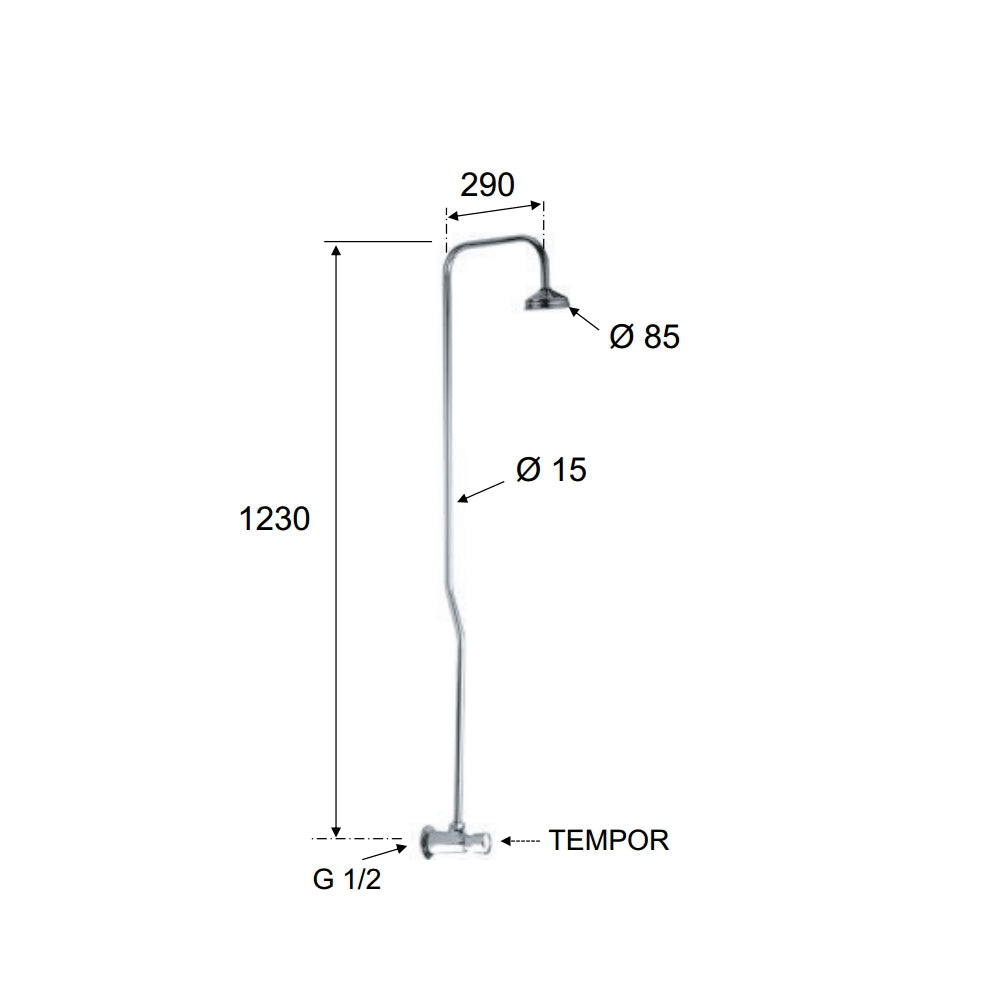 Rubinetto frontale temporizzato, colonna doccia e soffione - serie tempor