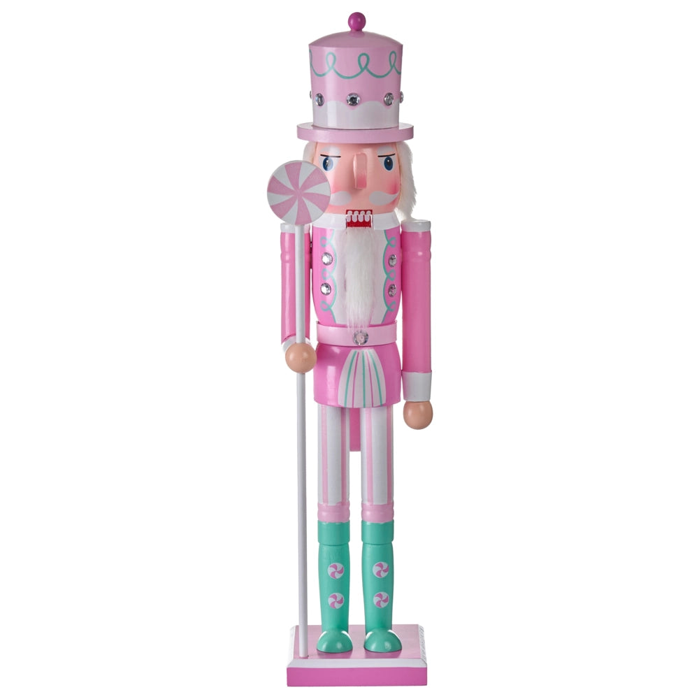 Statuetta schiaccianoci in legno di pino Decorazione natalizia con bocca apribile Fatta a mano Rosa
