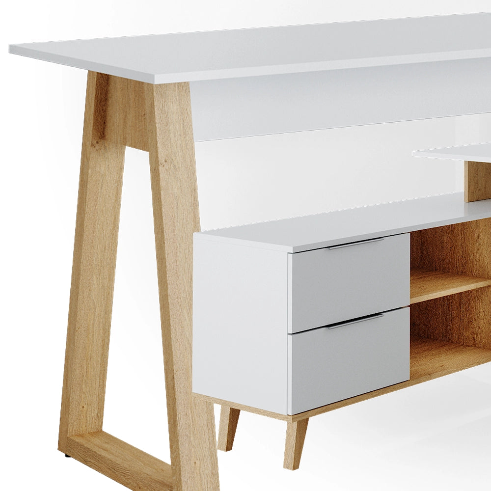 Vicco Scrivania Bianco 138 x 60 cm con cassetti XXL