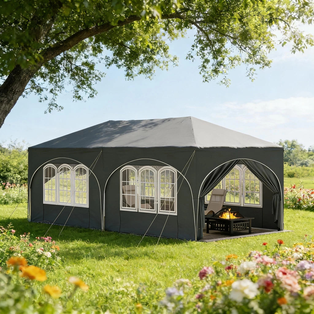 Gazebo 3x6 m grigio con 6 pareti laterali, tetto impermeabile e protezione UV