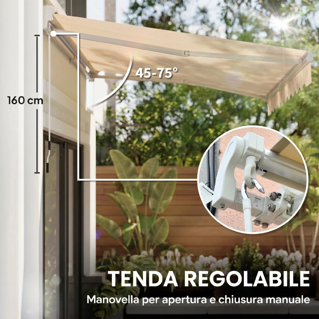 Tenda da Sole a Bracci per Esterno con Manovella, Metallo e Poliestere, 3x2.5m Beige