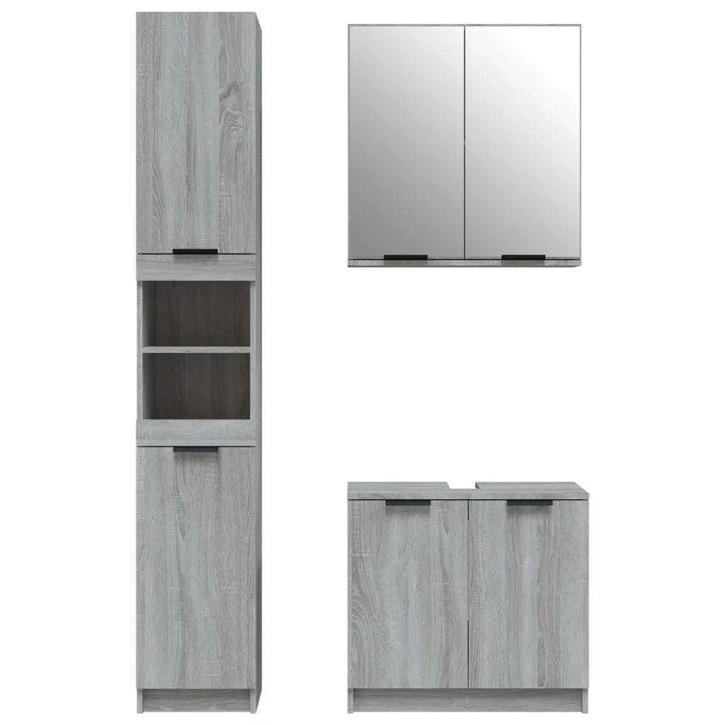 Set Mobili da Bagno 3 pz Grigio Sonoma in Legno Multistrato 3115882