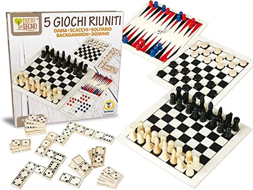 Dama Scacchi Domino Gioco 5 in 1 da Bambini Tavolo di 5 Anni Giochi Edizione Italiana Giocattoli Giocatori Famiglia Game