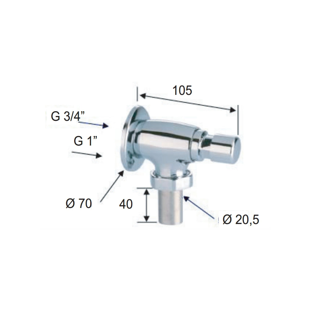 Flussometro temporizzato a pulsante esterno per wc attacco 1"