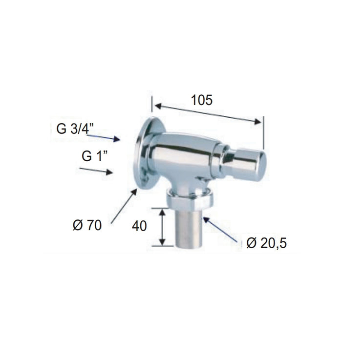 Flussometro temporizzato a pulsante esterno per wc attacco 1"