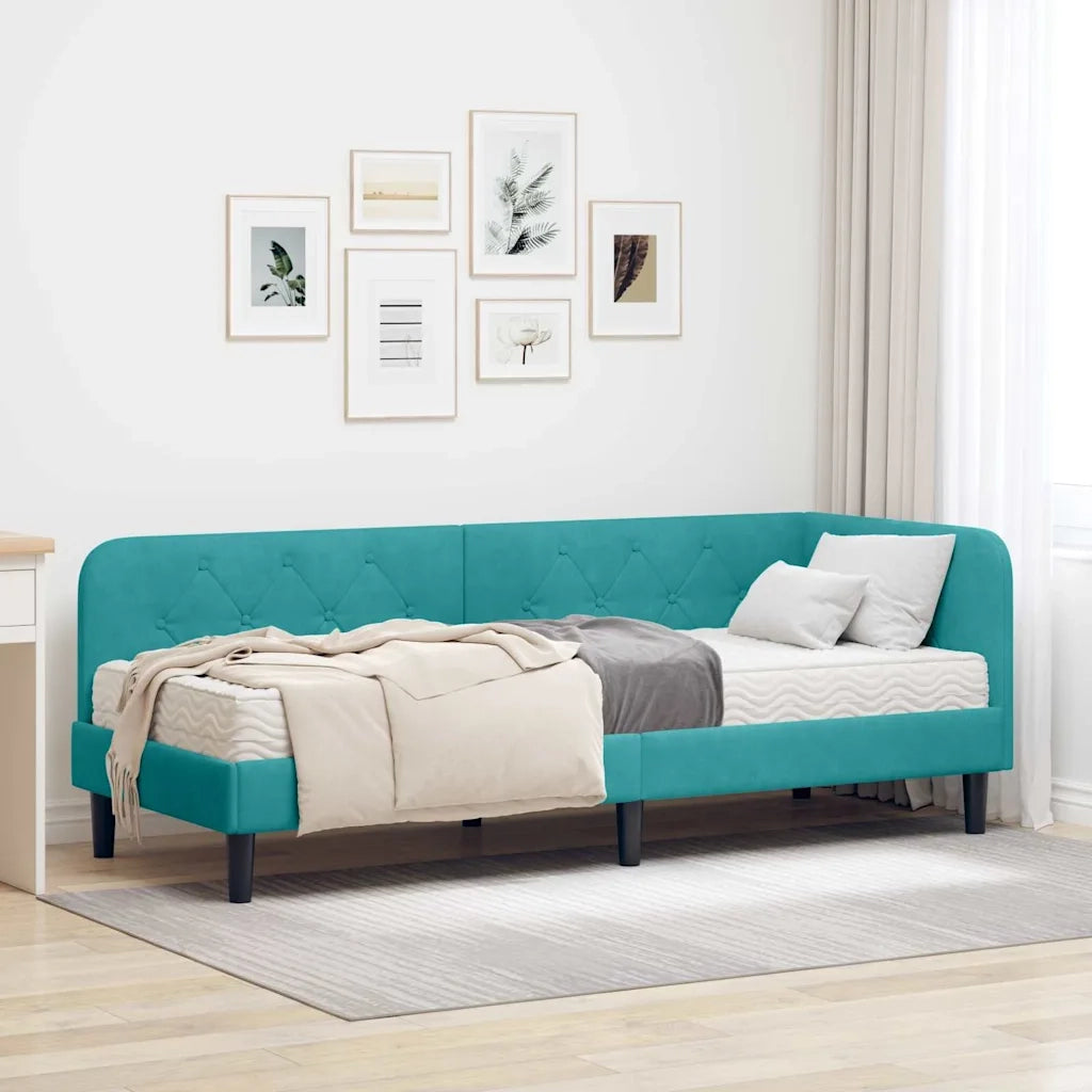 Cornice del letto ad angolo Turchese 80 x 200 cm Velluto